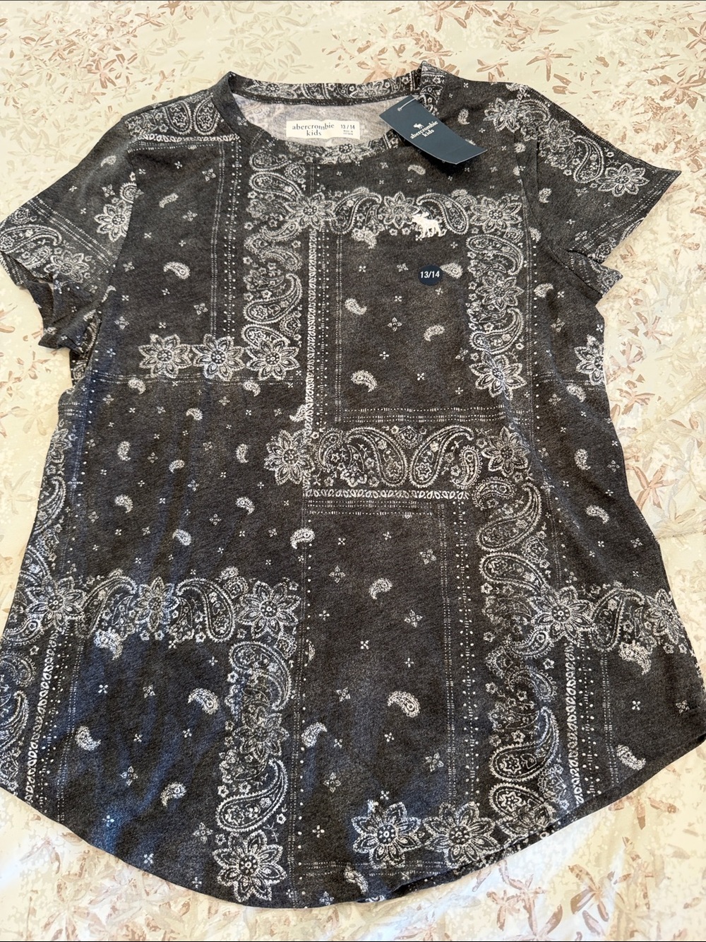 abercrombie kids Black Paisley Patchwork Short Sleeve Tee